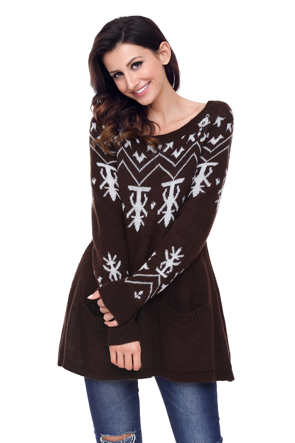 BY27720-17 Brown A-line Casual Fit Christmas Fashion Sweater